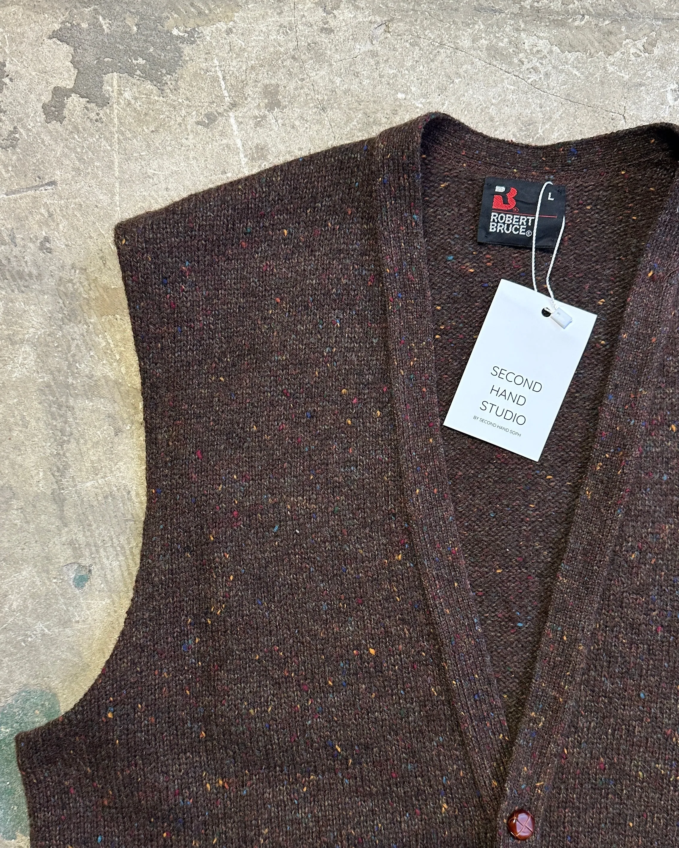 90s Italian Vintage Brown Wool Knitted Vest - S/M