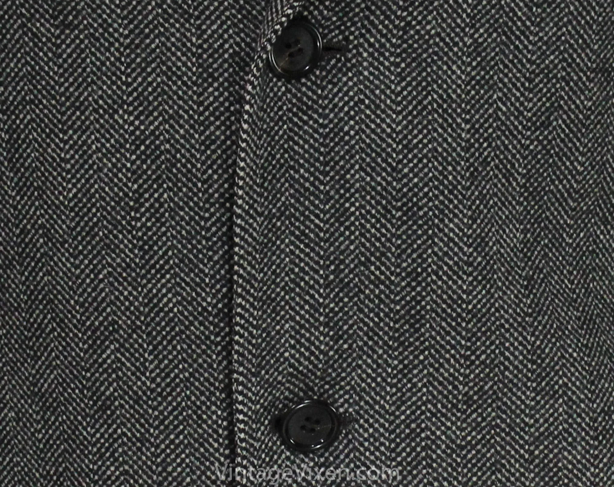 Large Men's Tweed Coat with Black Velveteen Collar - Ultra Fine Label 1950s Mens Wool Outerwear - Gray Herringbone 50s OverCoat - Chest 44
