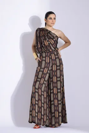 One Shoulder Drape Jumpsuit