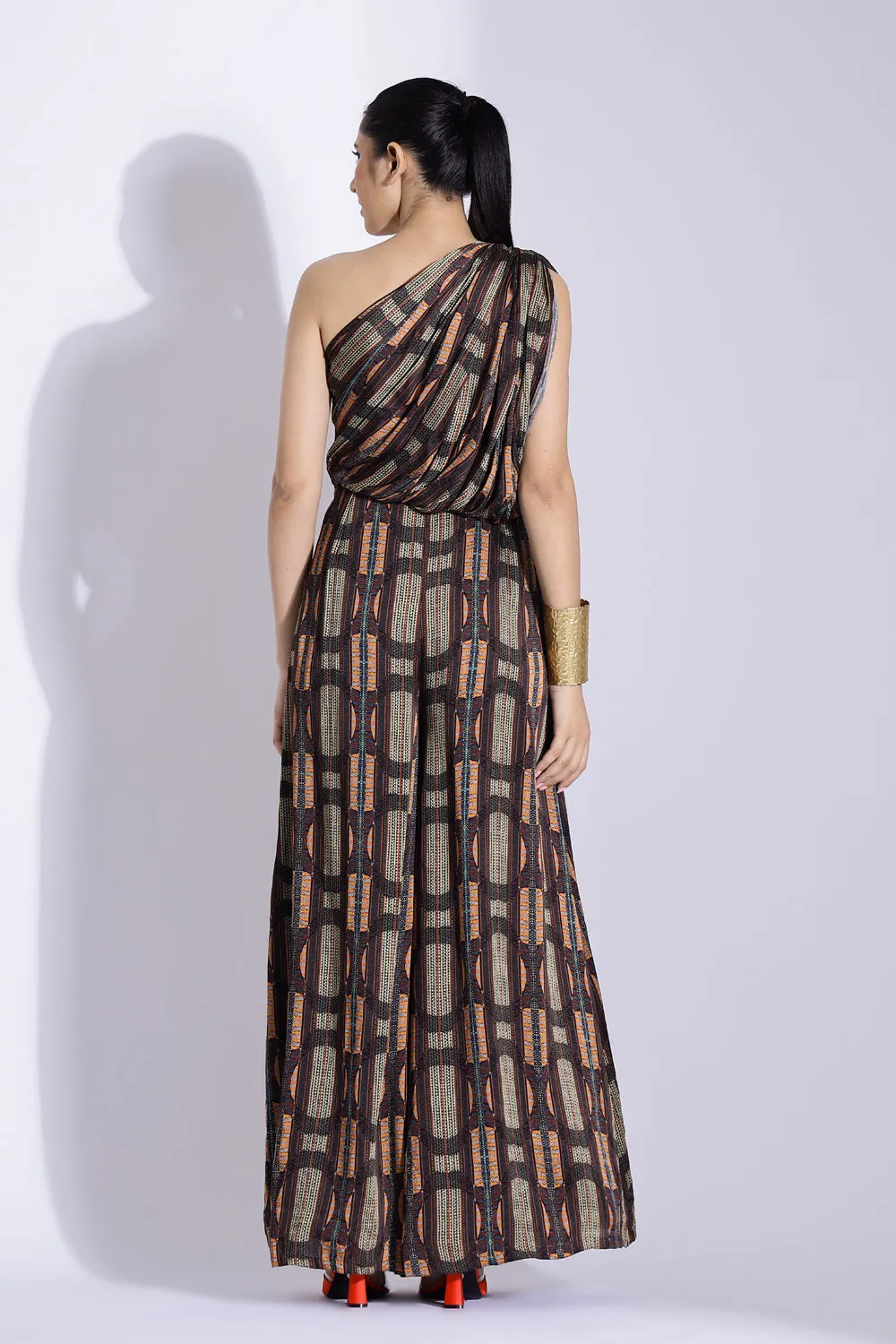 One Shoulder Drape Jumpsuit
