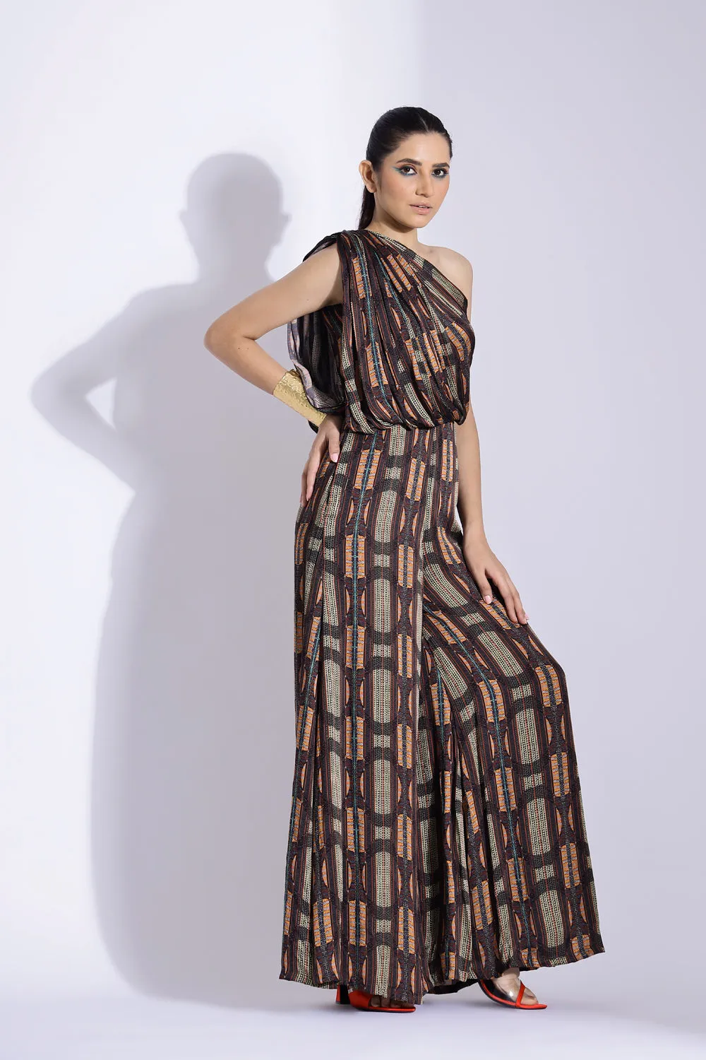 One Shoulder Drape Jumpsuit