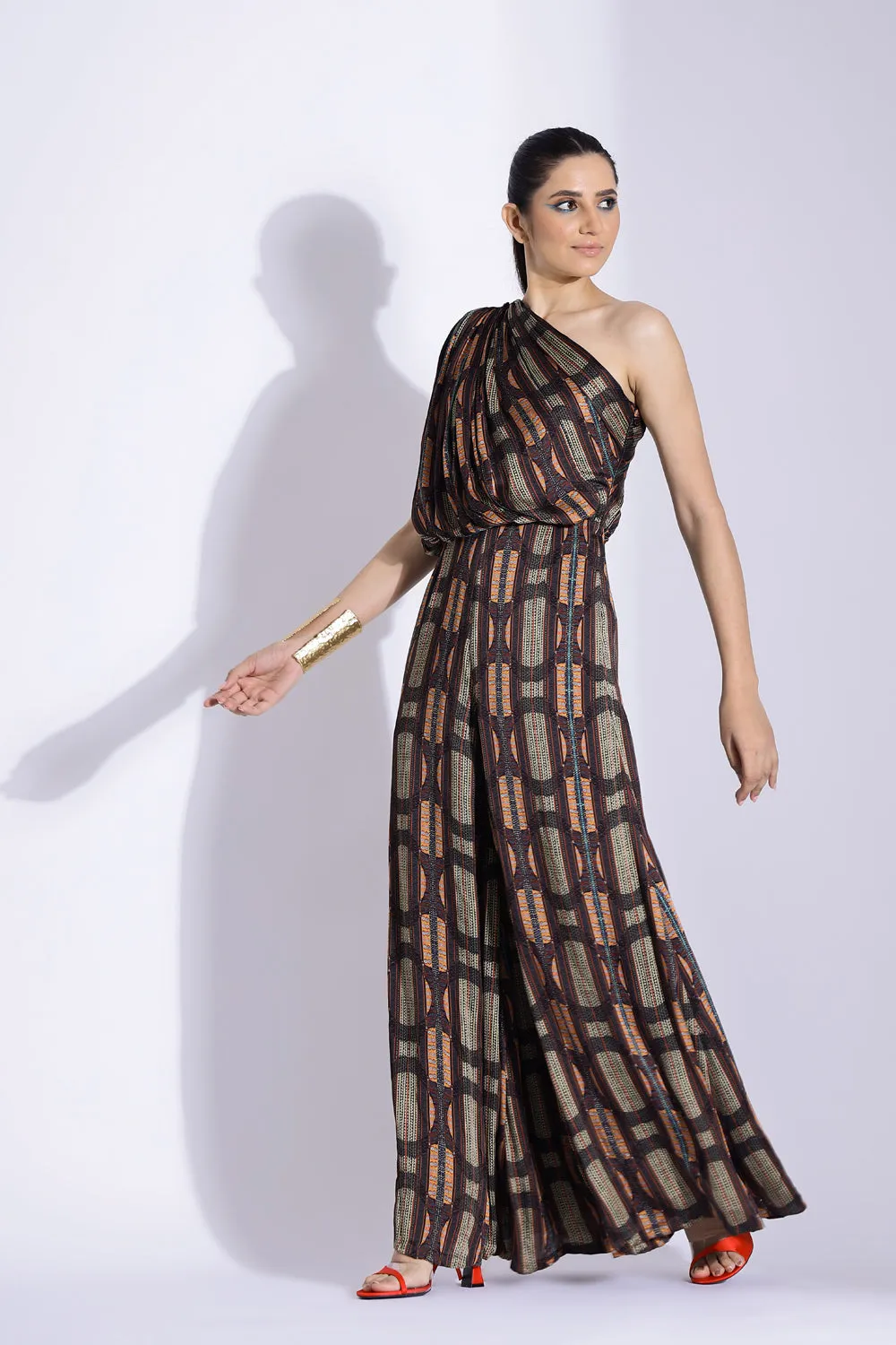 One Shoulder Drape Jumpsuit