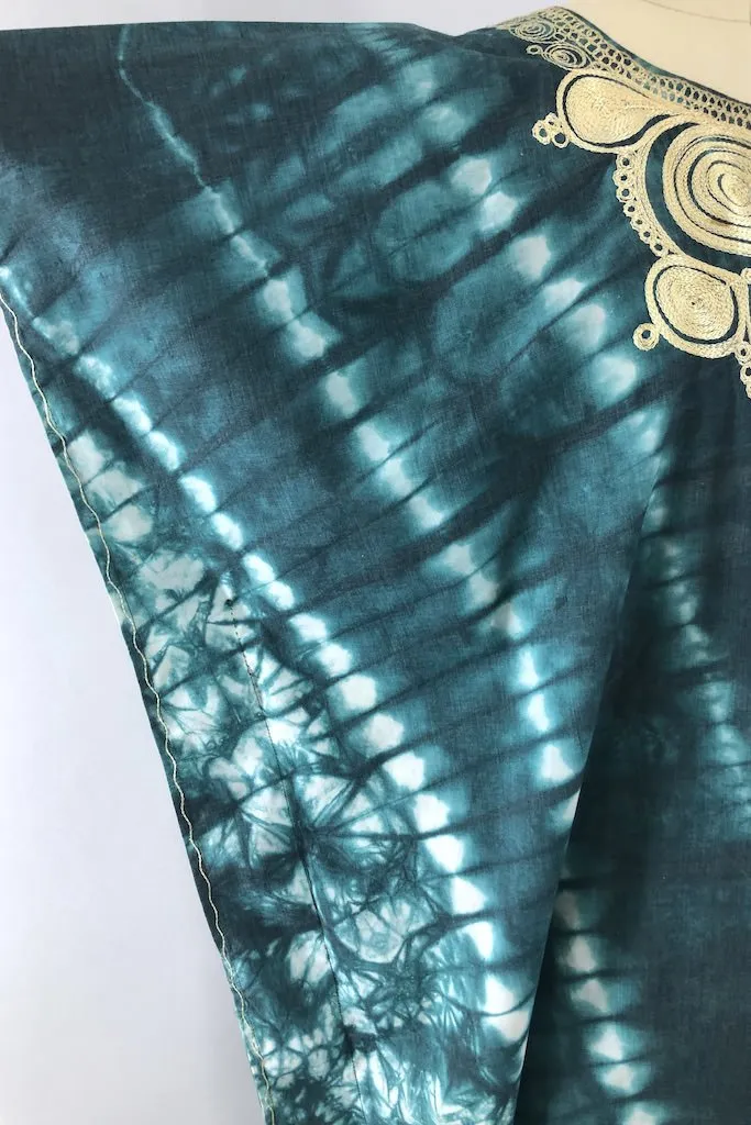 Vintage Emerald Green Tie Dyed Caftan Dress