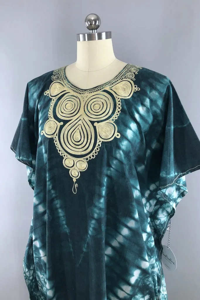 Vintage Emerald Green Tie Dyed Caftan Dress