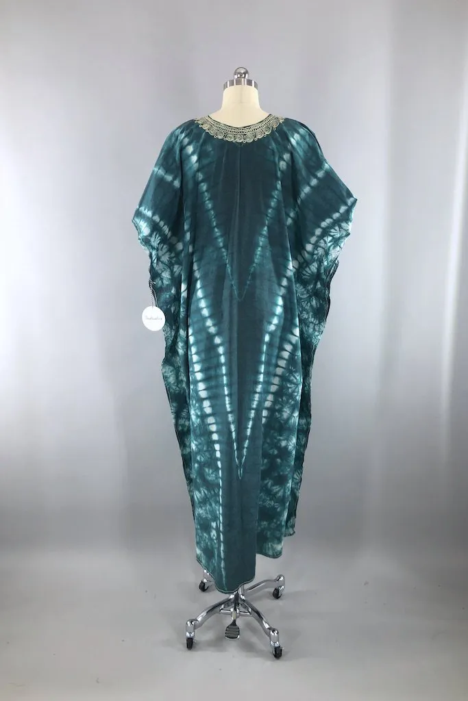 Vintage Emerald Green Tie Dyed Caftan Dress