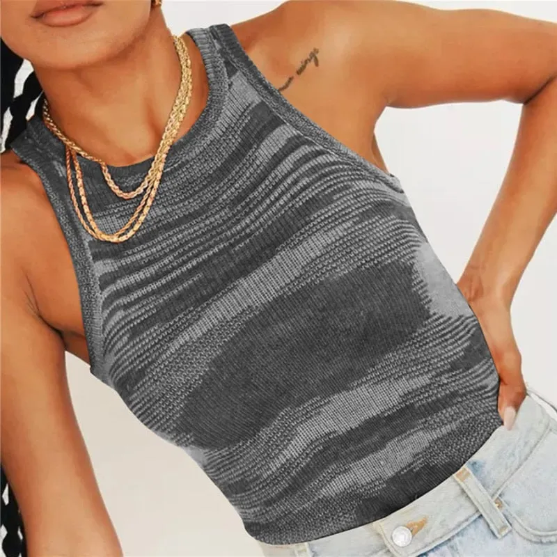 Women Vest Tanks Crop Top Sexy Sleeveless Round Neck Knitted Slim Tank Tops Clothes Tees for Female Ladies Summer New