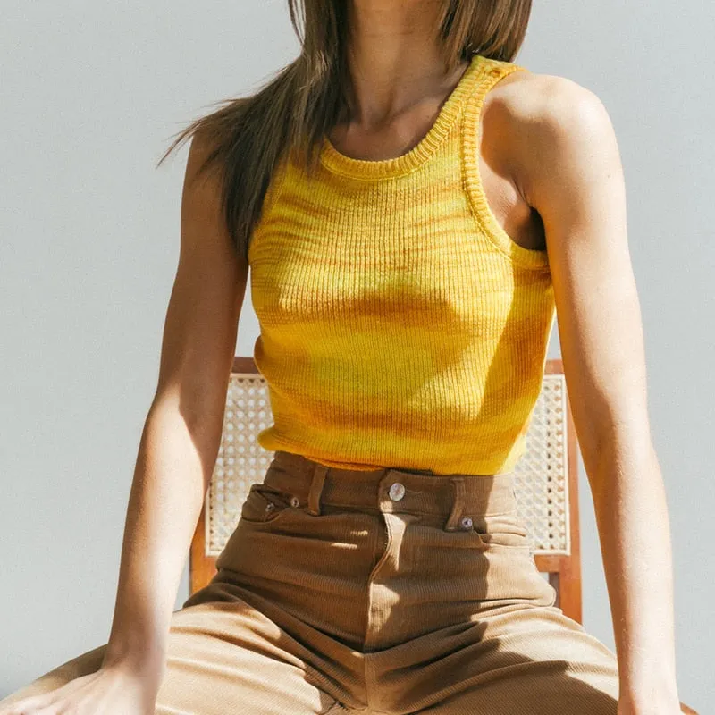 Women Vest Tanks Crop Top Sexy Sleeveless Round Neck Knitted Slim Tank Tops Clothes Tees for Female Ladies Summer New