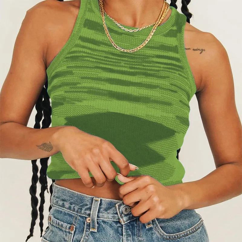 Women Vest Tanks Crop Top Sexy Sleeveless Round Neck Knitted Slim Tank Tops Clothes Tees for Female Ladies Summer New
